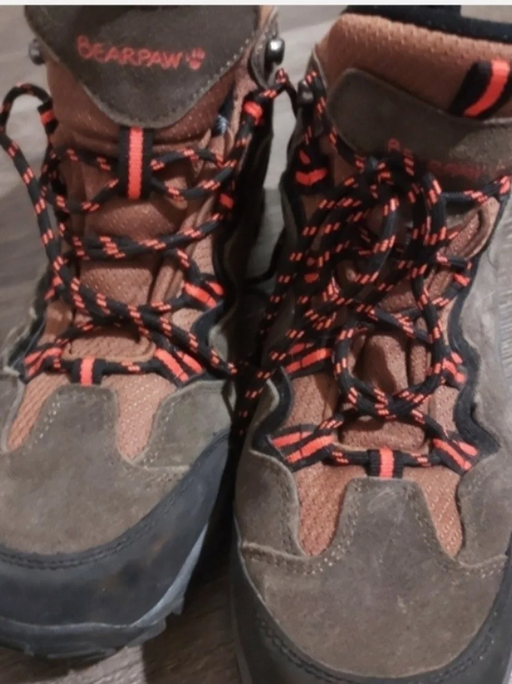 BearPaw Men's Brown Suede Hiking Boots with Orange Accents